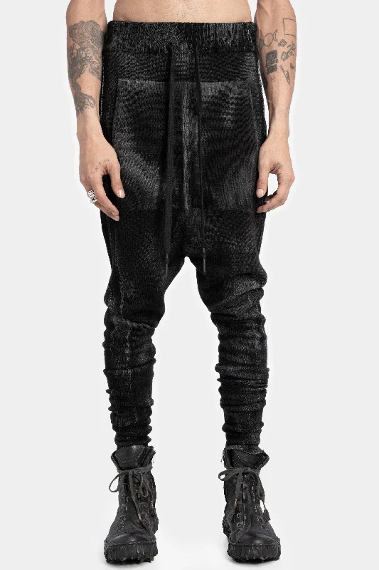 Drop crotch knit pants, Black spray