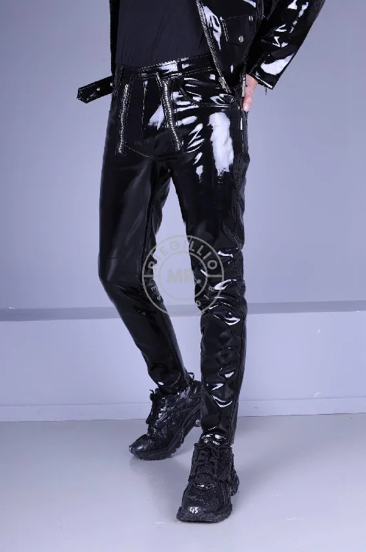 Black Heavy PVC Pants - Front Zippers