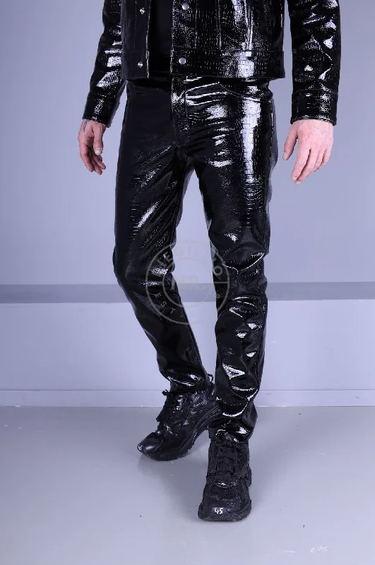 Heavy PVC Snake Print Pants - Black