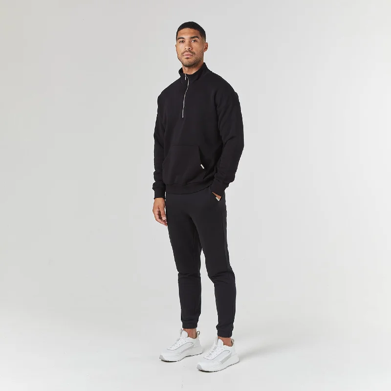 Relaxed Fit 1/4 Zip Tracksuit | Black