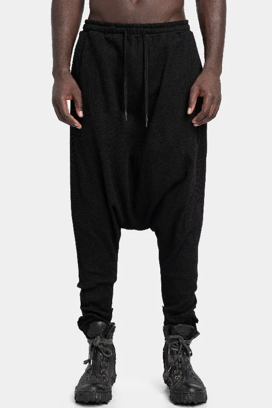 Waffle cotton drop crotch sweatpants, Black