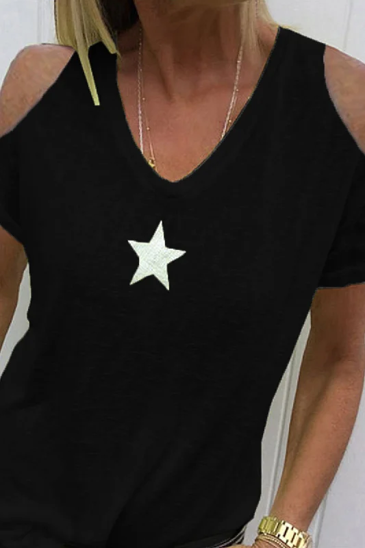 Casual Print The stars Hollowed Out U Neck T-Shirts(9 Colors)