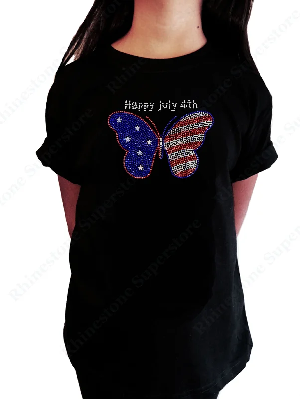 Girls Rhinestone T-Shirt " 4th of July Butterfly in Rhinestone " Kids Size 3 to 14 Available