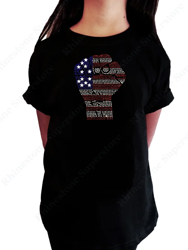 Girls Rhinestone T-Shirt " 4th of July Fist  in  Rhinestone " Kids Size 3 to 14 Available