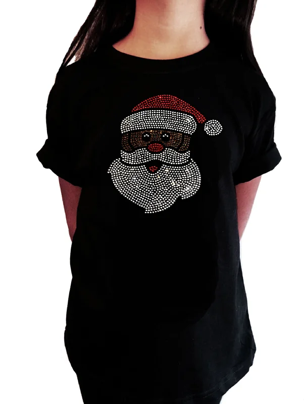 Girls Rhinestone T-Shirt " African American Santa Claus in Rhinestone " Kids Size 3 to 14 Available