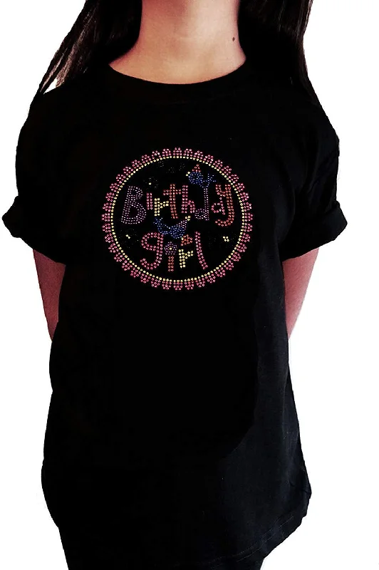 Girls Rhinestone T-Shirt " Birthday Girl with Circle in Rhinestuds " Kids Size 3 to 14 Available