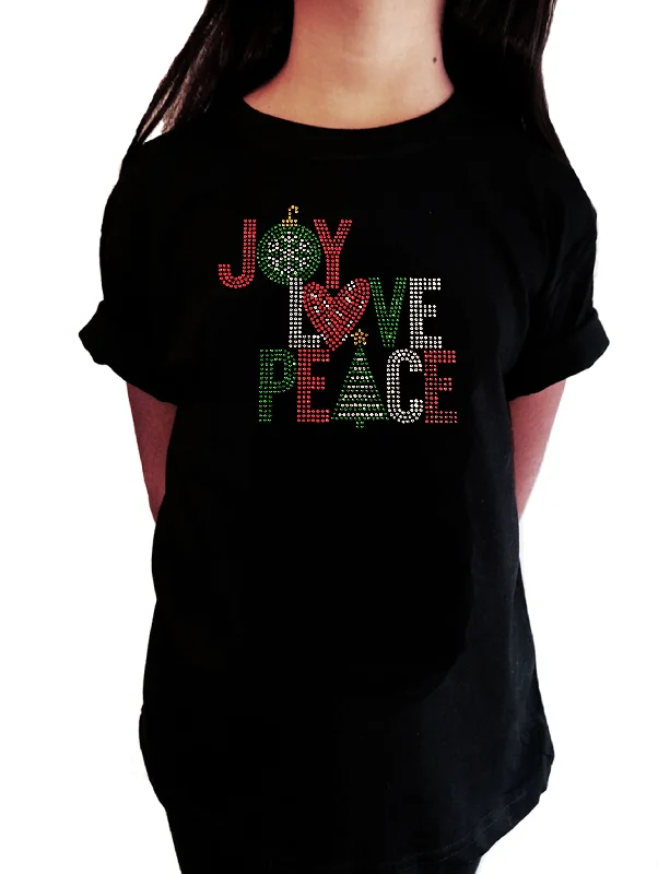 Girls Rhinestone T-Shirt " Christmas Joy Love Peace " Kids Size 3 to 14 Available