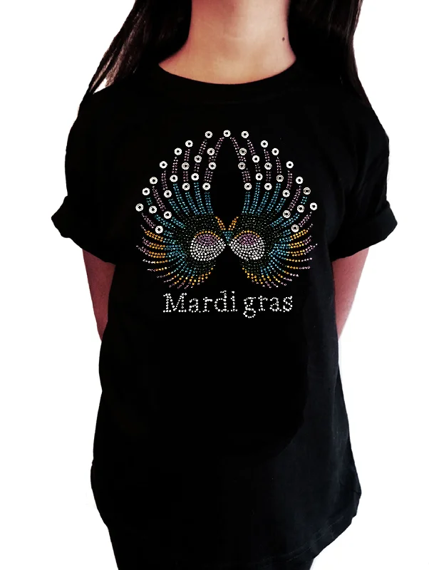 Girls Rhinestone T-Shirt " Colorful Mardi Gras Wings in Rhinestone " Kids Size 3 to 14 Available