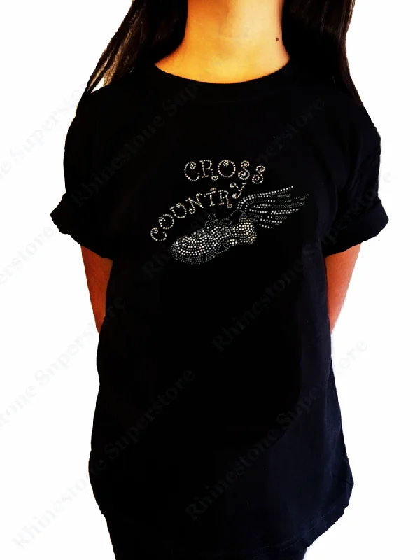 Girls Rhinestone T-Shirt " Cross Country Running " Size 3 to 14 Available