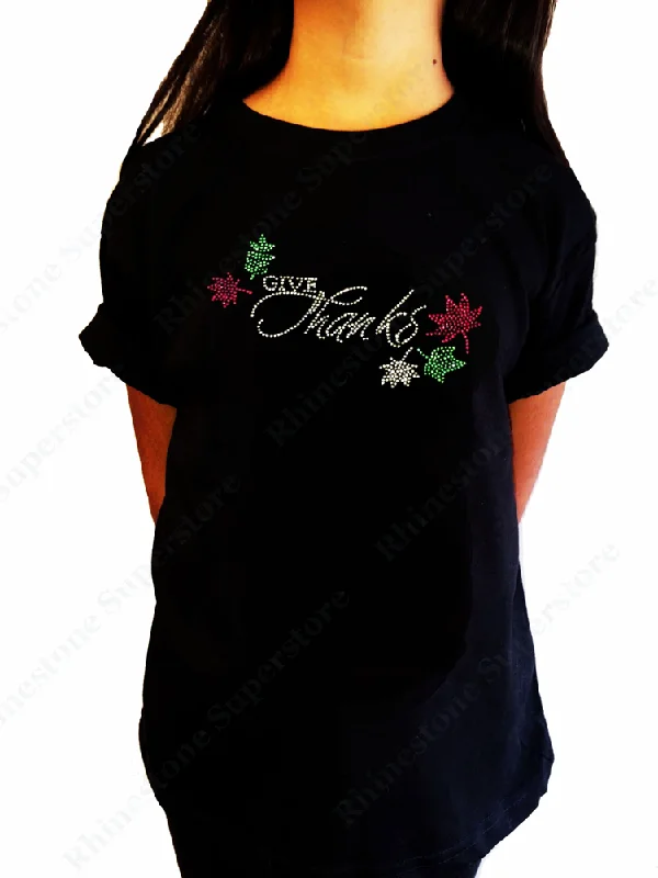 Girls Rhinestone T-Shirt " Give Thanks " Size 3 to 14 Available