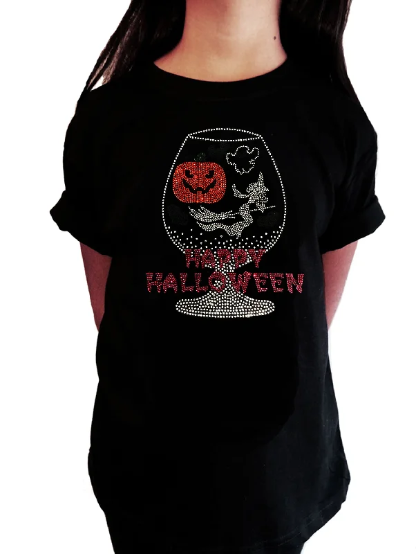 Girl's Rhinestone T-Shirt " Happy Halloween Cup with Pumpkin & Witch  "