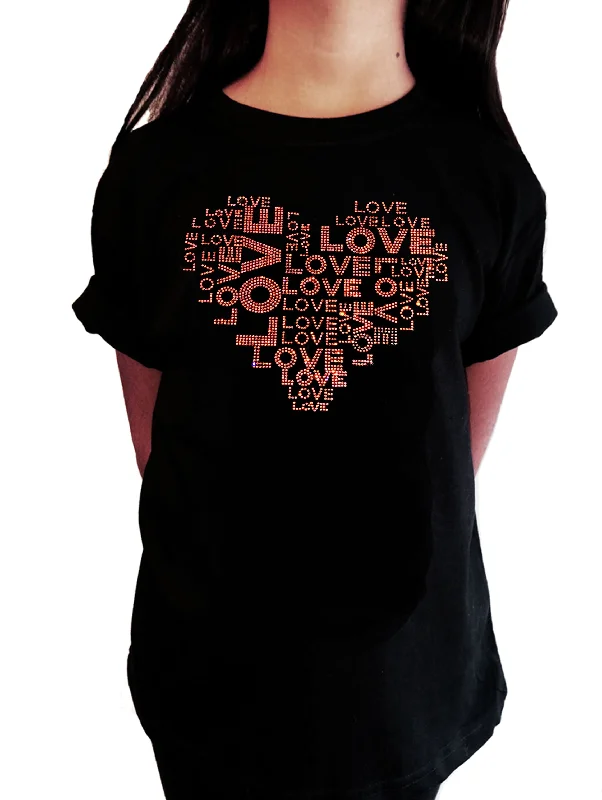 Girls Rhinestone T-Shirt " Love Collage in Pink AB " Kids Size 3 to 14 Available