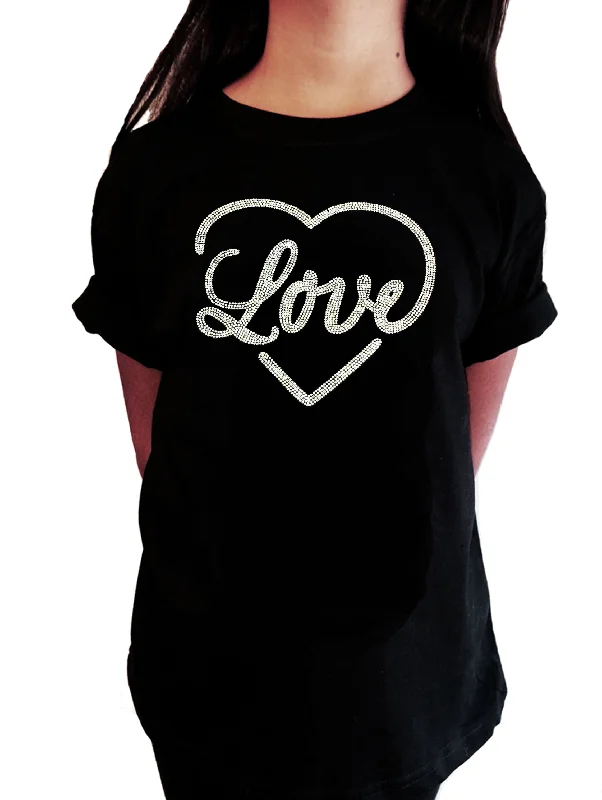 Girls Rhinestone T-Shirt " Love Heart in AB " Kids Size 3 to 14 Available