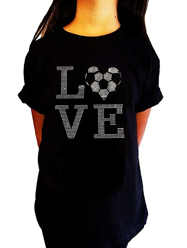 Girls Rhinestone T-Shirt " Love Soccer Heart " Size 3 to 14 Available