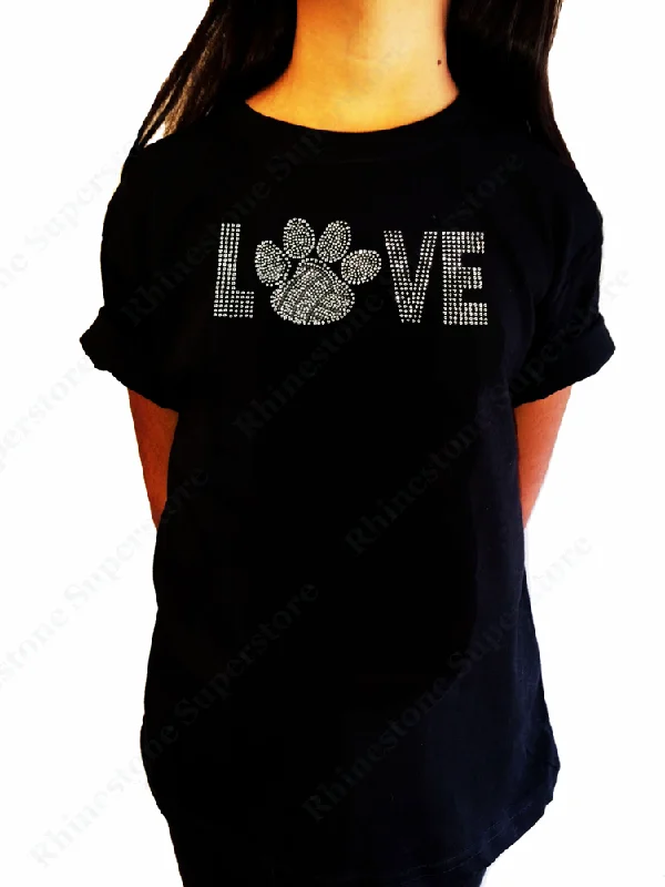 Girls Rhinestone T-Shirt " Love Volleyball Paw " Size 3 to 14 Available, Sports Bling