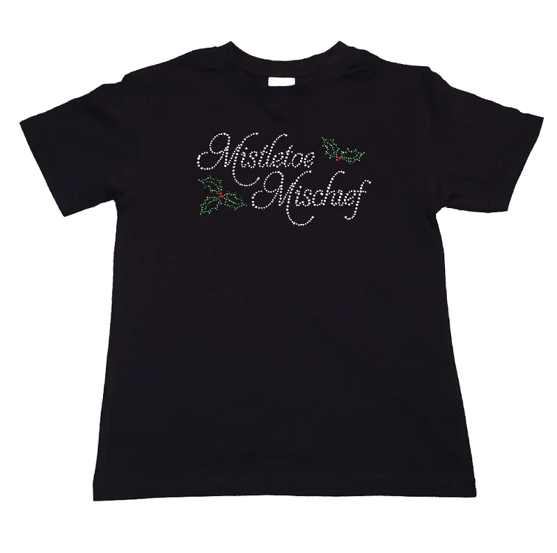 Girls Rhinestone T-Shirt " Mistletoe Mischief Christmas in Rhinestones " Kids Size 3 to 14 Available