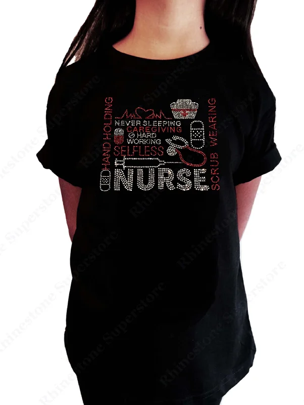 Girls Rhinestone T-Shirt " Nurse " Kids Size 3 to 14 Available