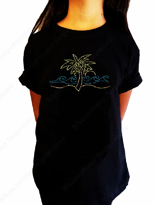 Girls Rhinestone T-Shirt " Palm Tree and Surf " Size 3 to 14 Available