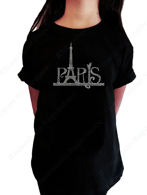 Girls Rhinestone T-Shirt " Paris Eiffel Tower " Kids Size 3 to 14 Available