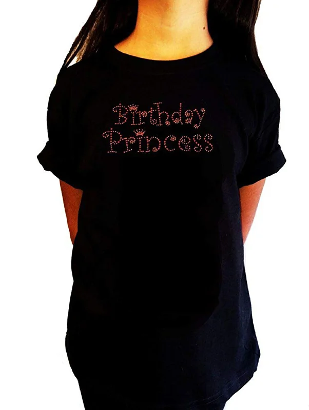 Girls Rhinestone T-Shirt " Pinkish Red Birthday Princess " Kids Size 3 to 14 Available