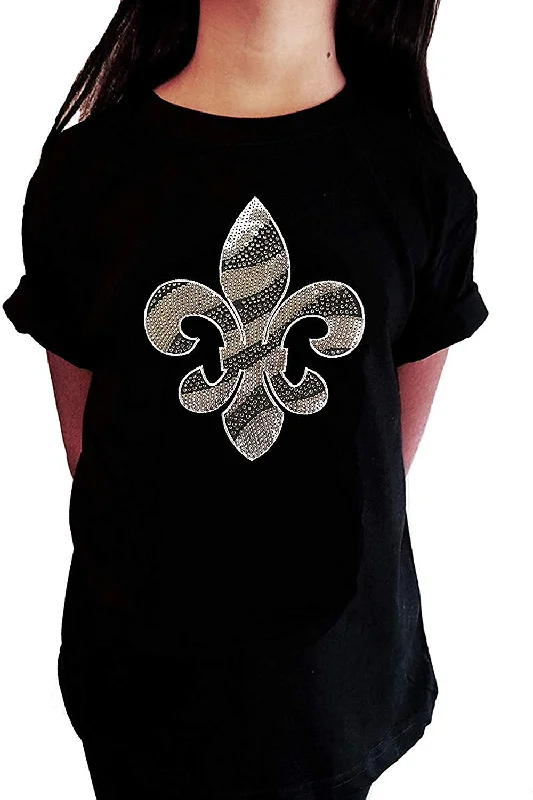 Girls Rhinestone T-Shirt " Silver Sequins and Rhinestones Fleur de Lis " Kids Size 3 to 14 Available