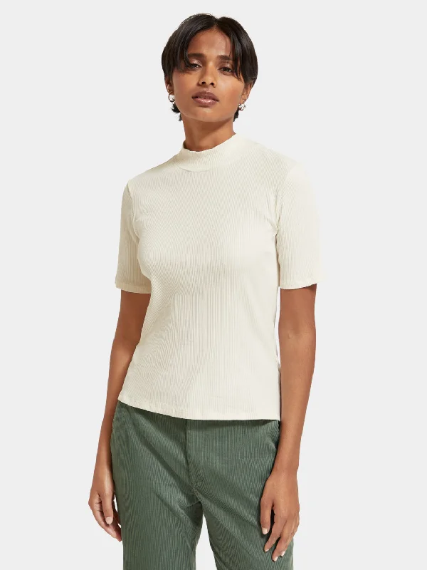 Mock neck ribbed slim-fit top