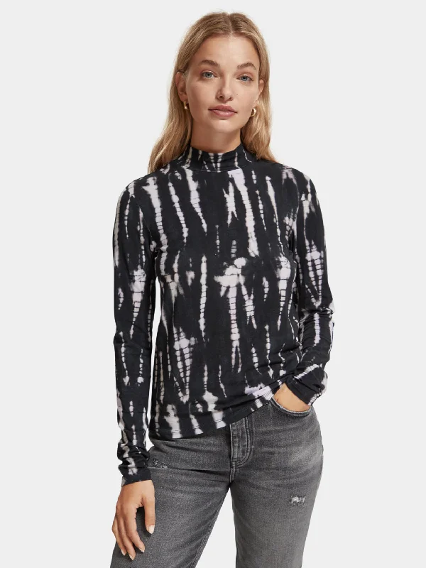 Printed long sleeved mock neck top