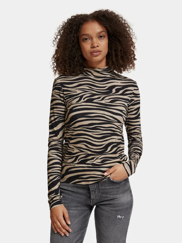 Printed long sleeved mock neck top