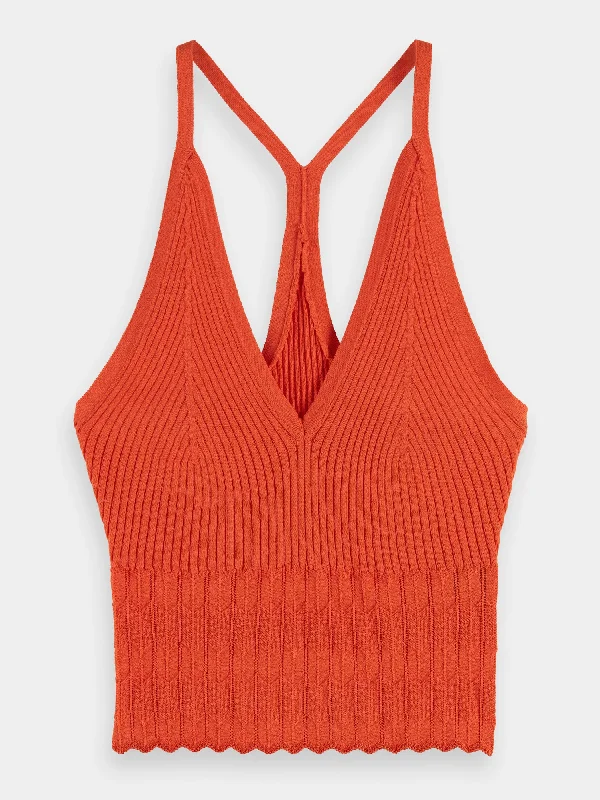 V-neck pointelle tank top