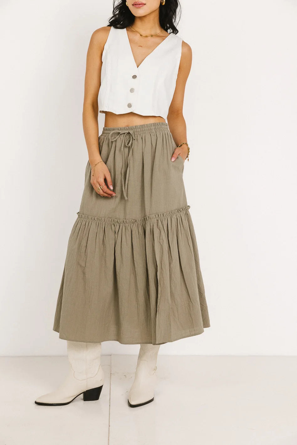 Aspen Midi Skirt in Olive