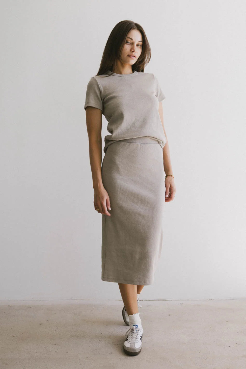 Calais Ribbed Skirt in Taupe