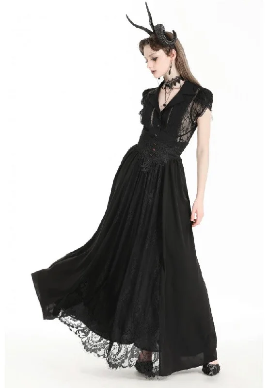 Dark in Love - Gothic Heart Embroidered Black Maxi - Skirt