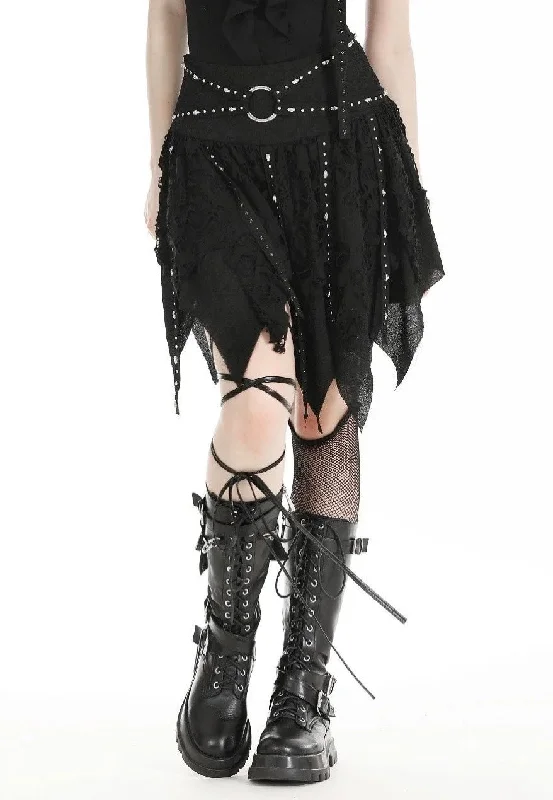 Dark In Love - Punk Irregular Tattered Skul Black - Skirt