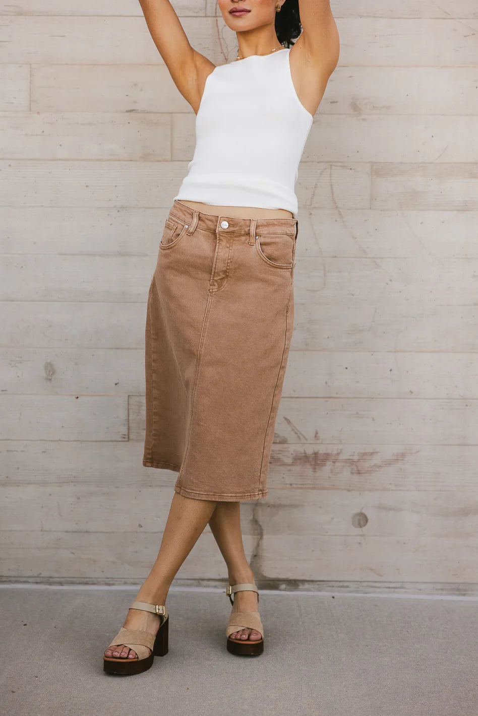 Jordan Denim Skirt in Tan