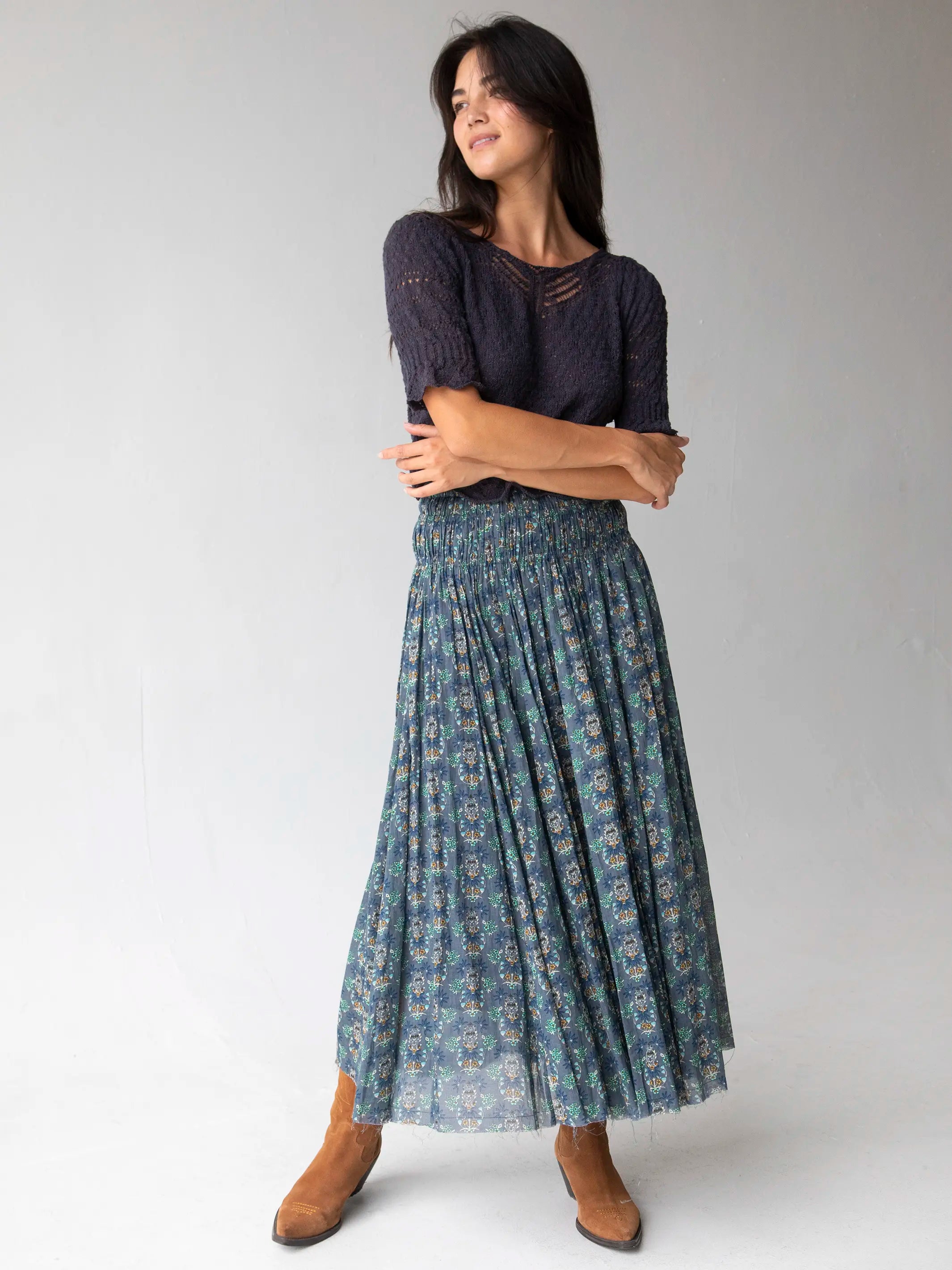 Laurel Convertible Maxi Skirt - Teal Floral Medallion