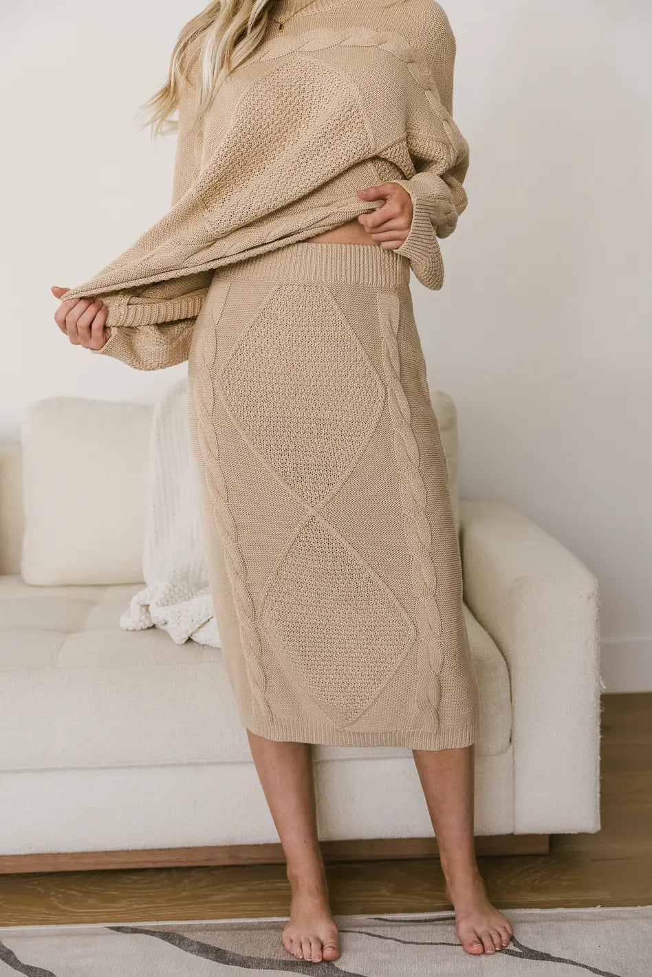 Lilly Cable Knit Skirt in Cream