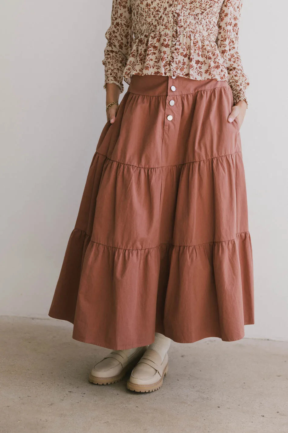 Luna Tiered Maxi Skirt in Mauve