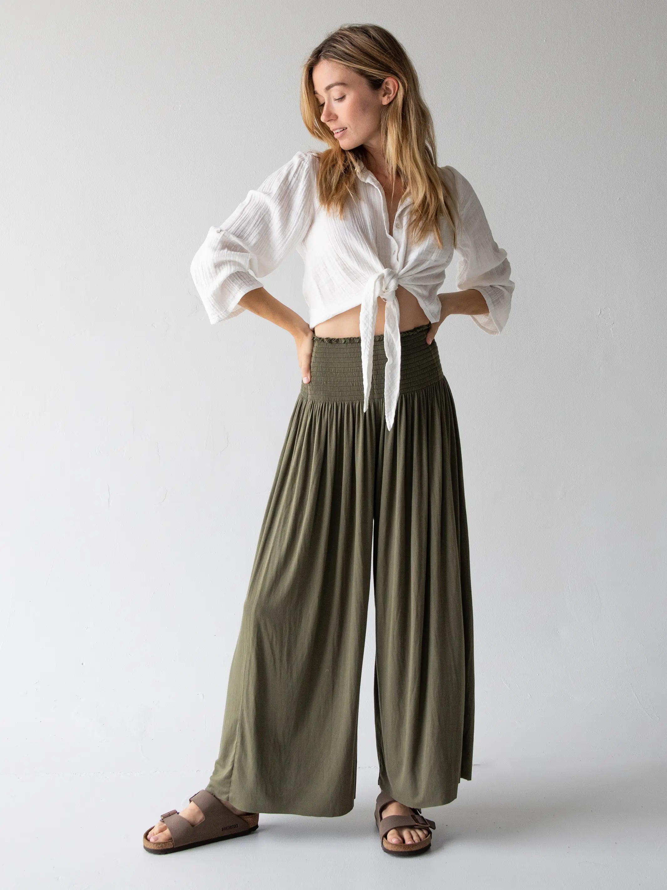 Make A Move Knit Palazzo Pant - Olive