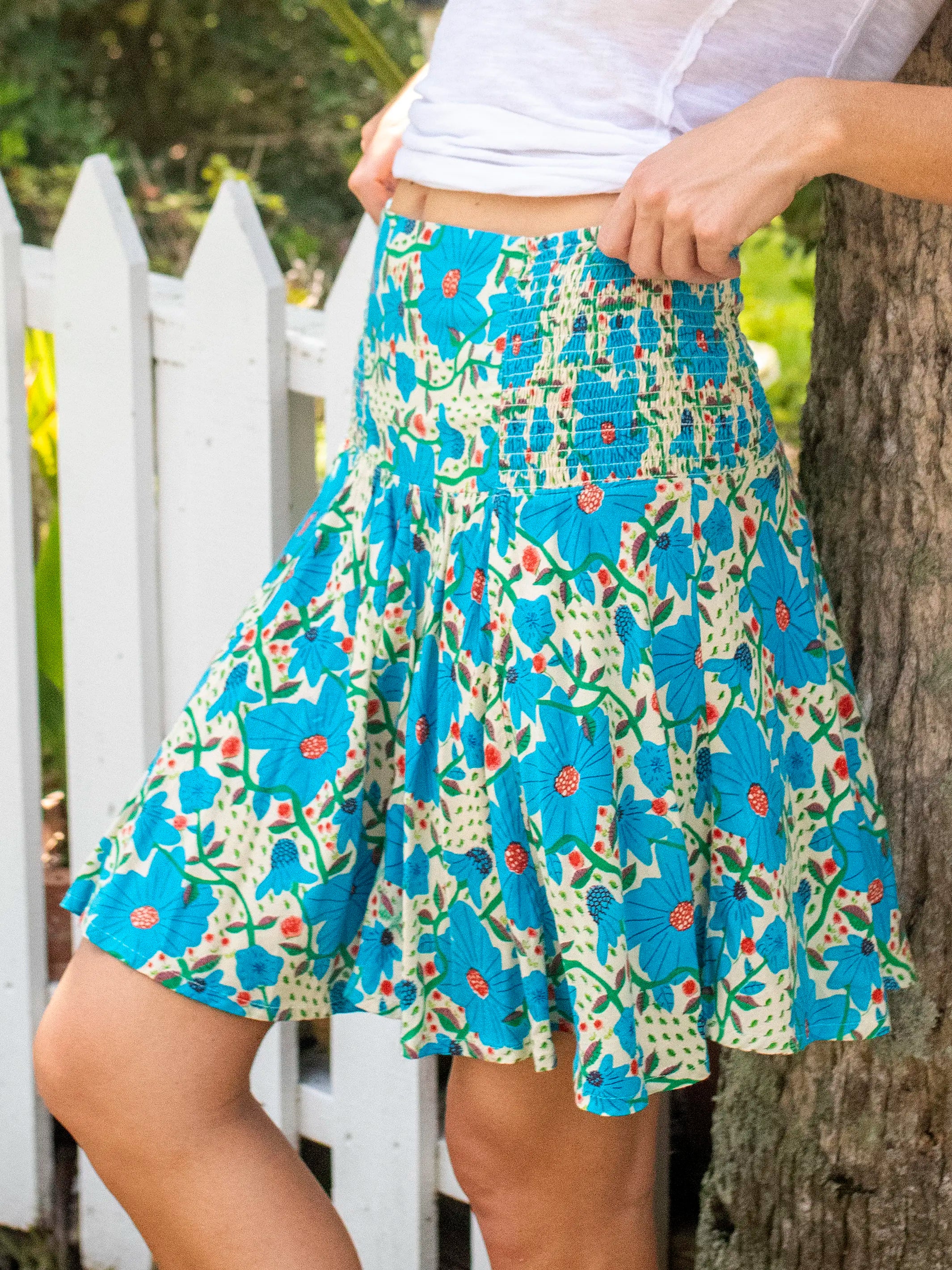 Malia Mini Skirt - Cream Blue Floral Border