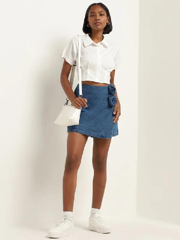 Nuon Dark Blue Rosette High-Rise Cotton Skort