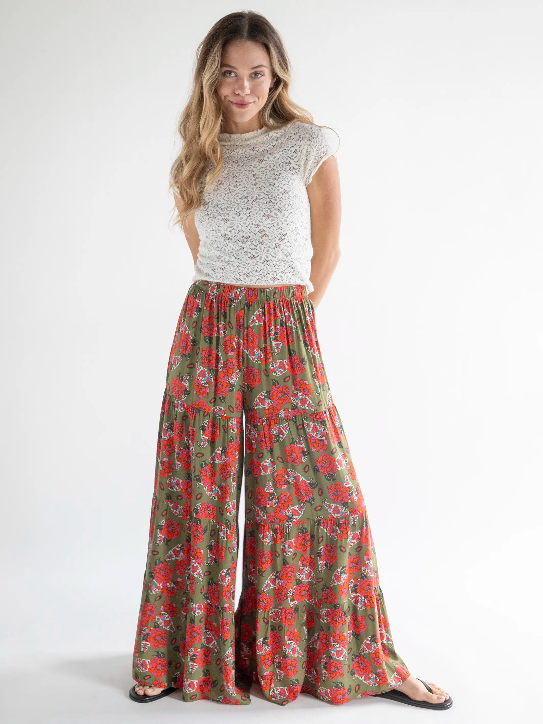 Patti Palazzo Pant - Olive Paisley