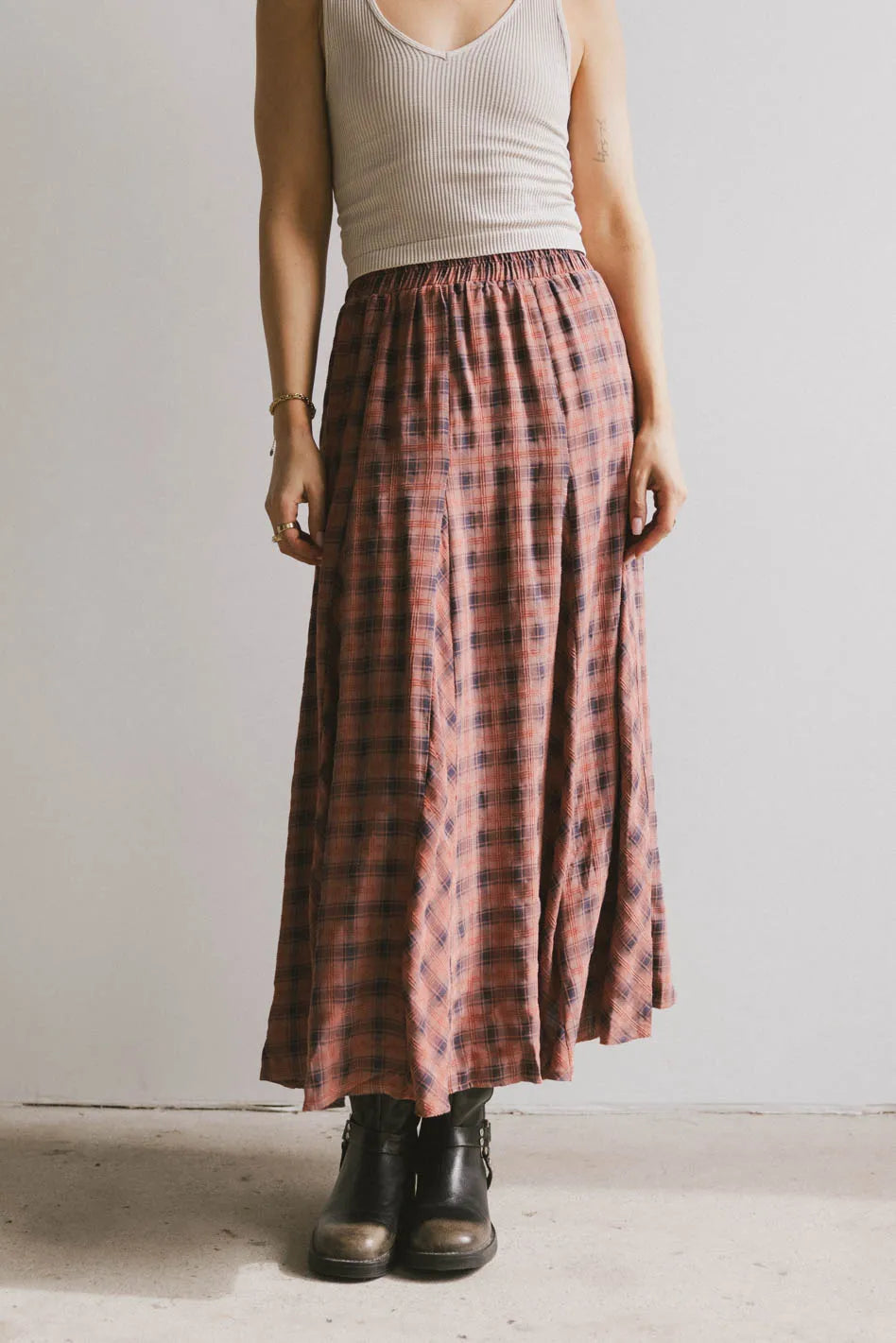 Pippin Plaid Maxi Skirt in Red