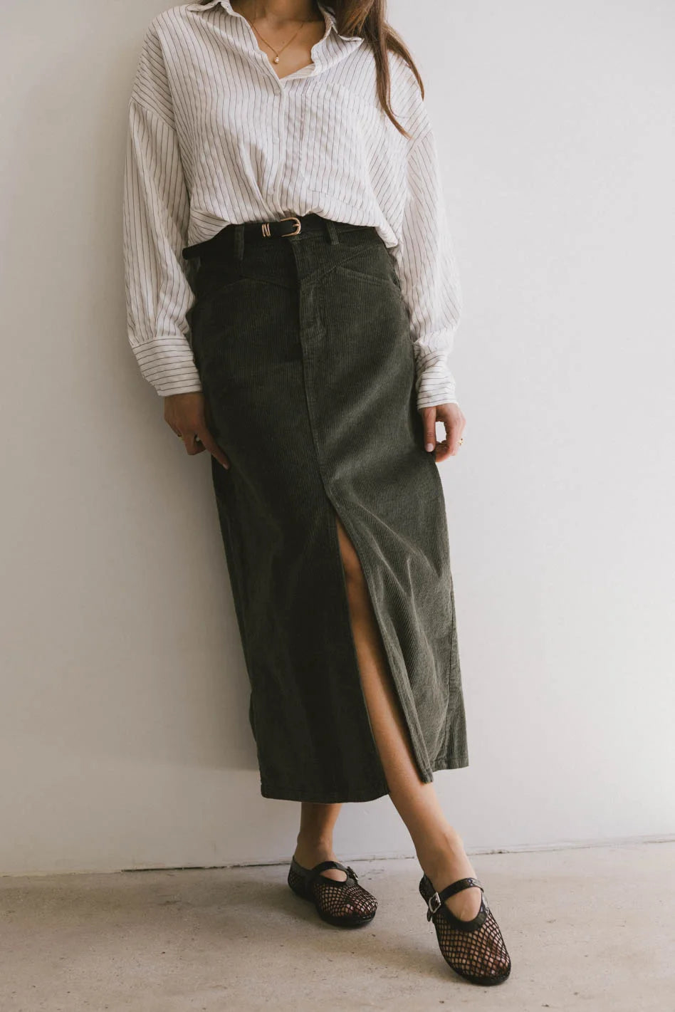 Sambria Corduroy Skirt in Olive