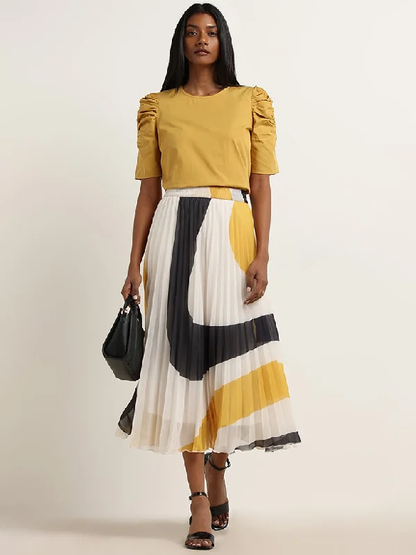 Wardrobe Yellow Accordion Pleated High-Rise Skirt