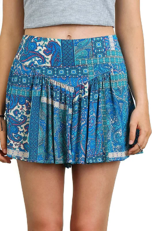 Bohemian Printed Shorts, Aqua