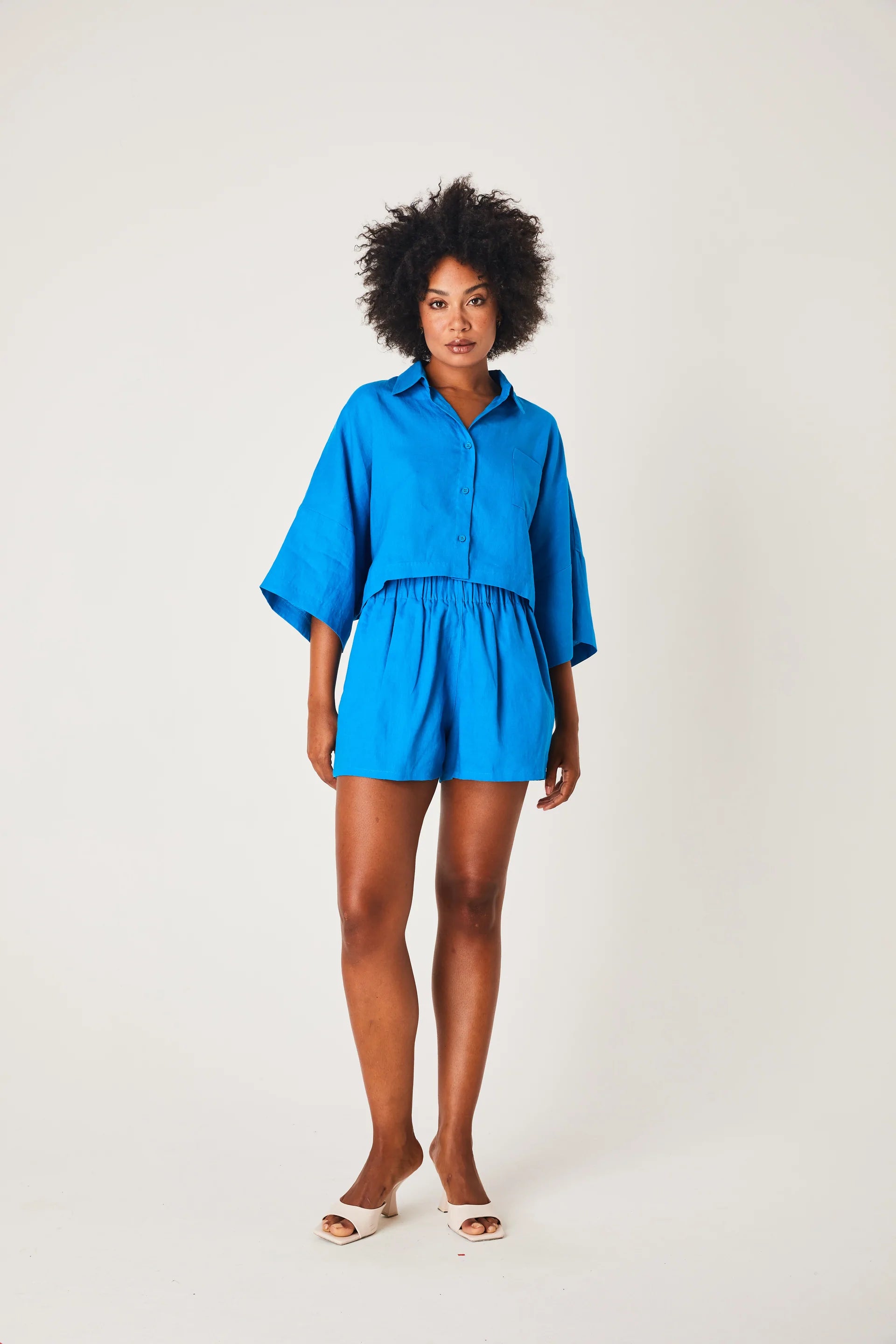 Linen Shorts- Azure