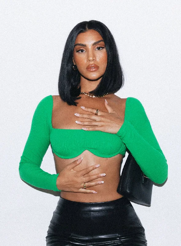 Becca Long Sleeve Crop Top Green