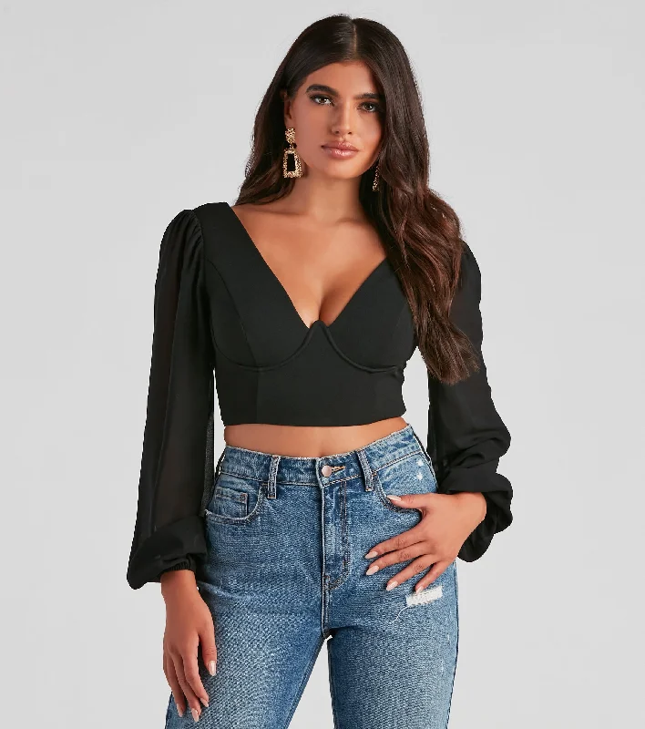 Chic Look Chiffon Sleeve Crop Top