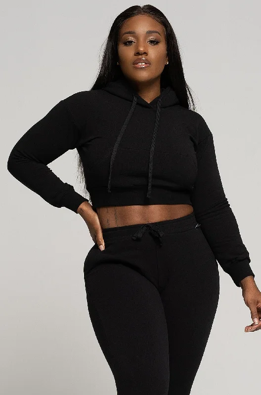 Black Fitted Crop Hoodie