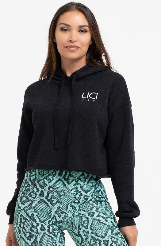 Black LiCi Cropped Fleece Hoodie